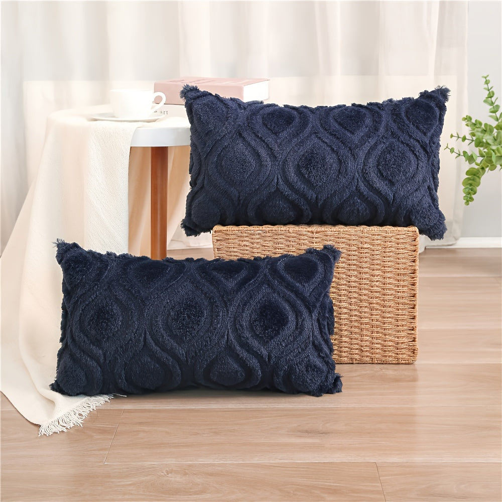 2pcs Boho Chic 18x18 Inch Throw Pillow Covers - Luxurious Soft Plush Faux Fleece with Geometric Quilted Pattern, Zip Closure - Machine Washable for Couch, Sofa, Bedroom Decor, Throw Pillows for Couch