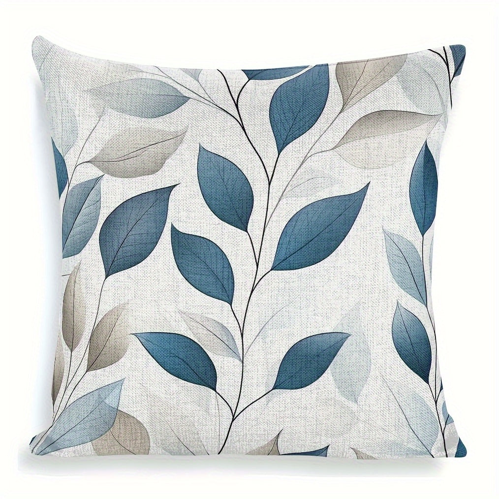 Grey Blue 4 Pack Leaf Theme Decorative Throw Pillow Covers - Double Sided Polyester Printed Pattern Zipper Closure Home Decor for Living Room, Bedroom and Sofa Home Decor (Pillow Inner Not Included)