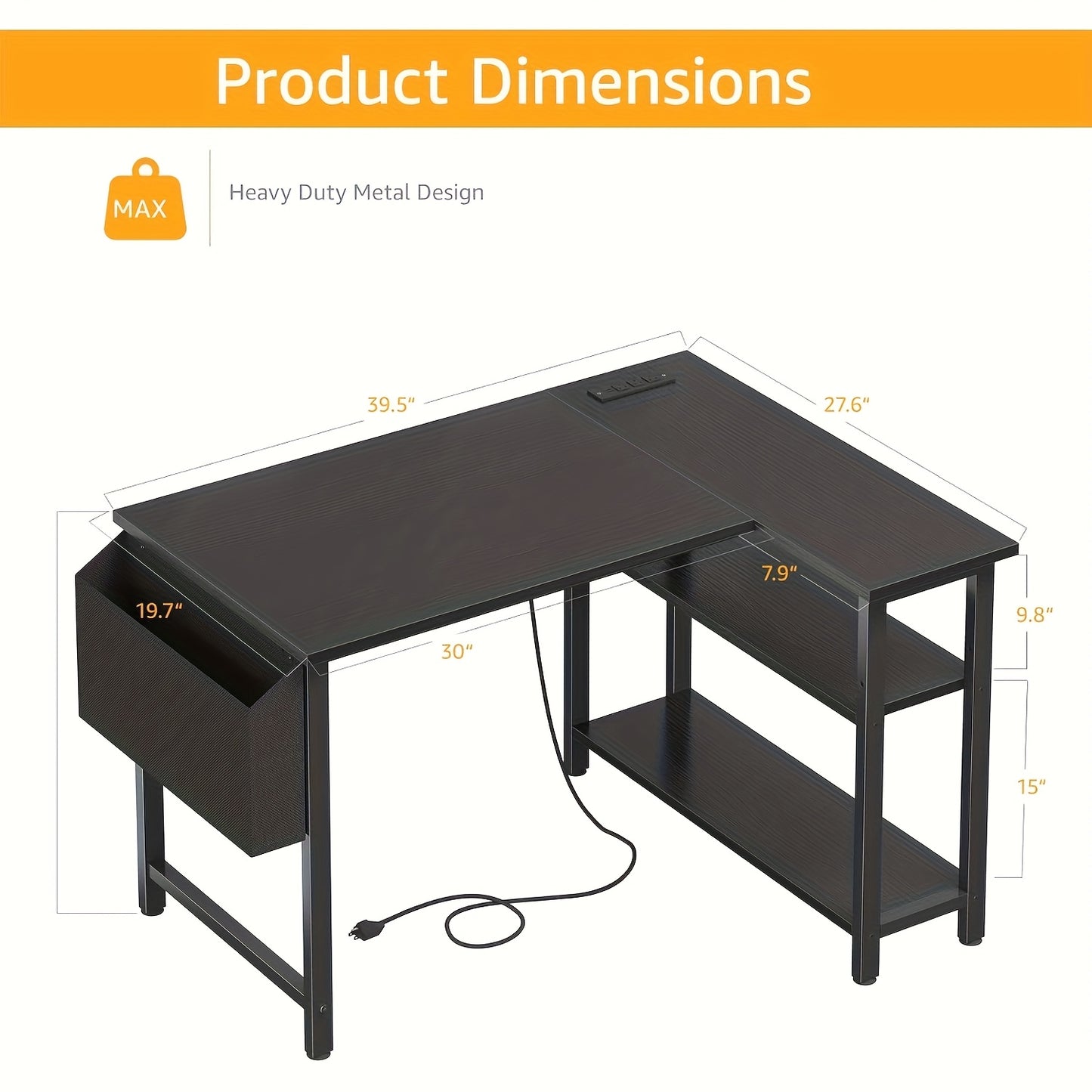 Lufeiya Black Gaming Computer Desk L Shaped With Power Outlet Shelves, 40 Inch Small Furniture Corner Desk For Small Space Home Office Tools Study Table Vanity