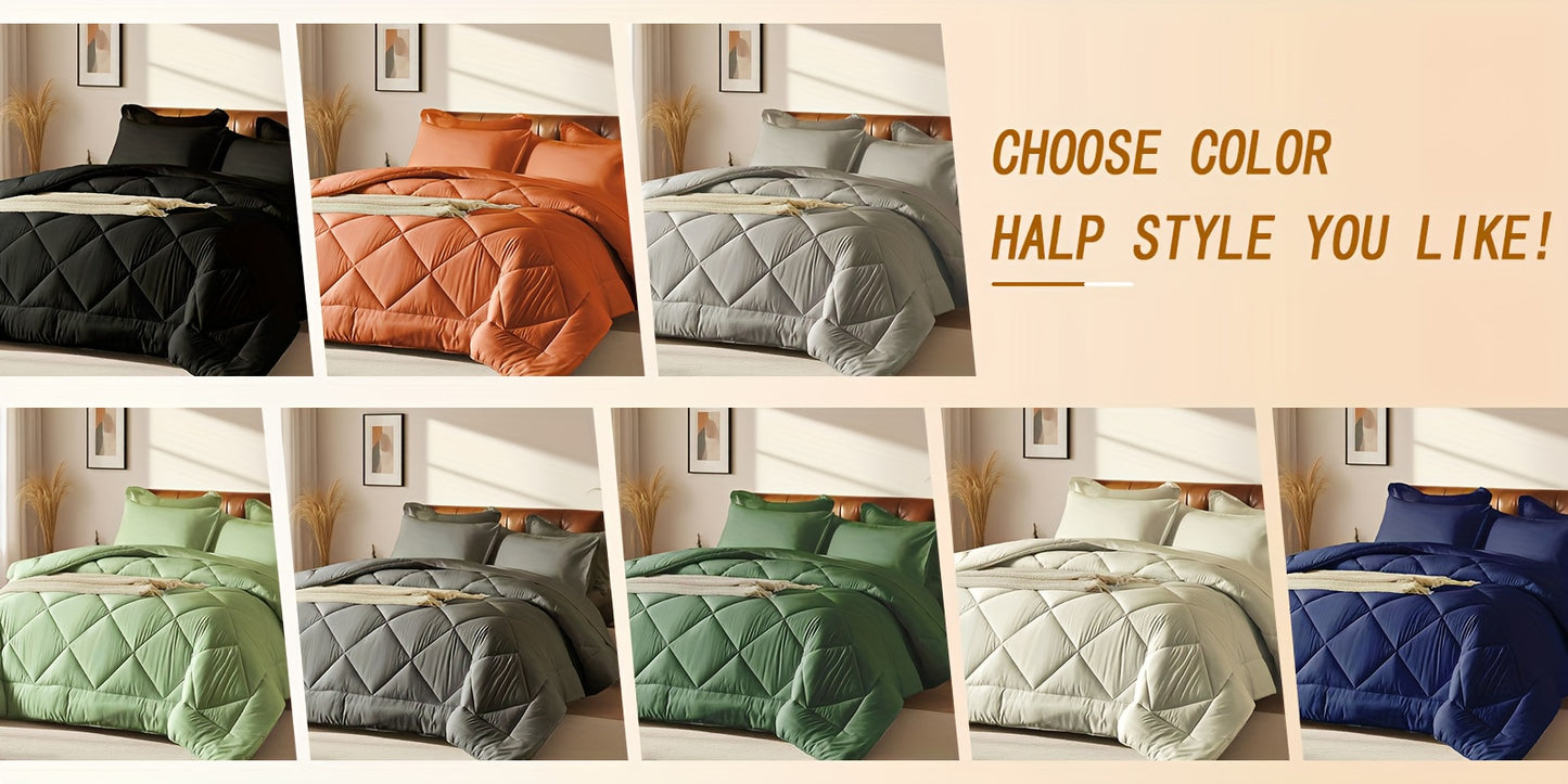 5pcs or 7pcs Geometric Quilted Rectangular Comforter Sets Queen - Soft & Comfortable All-Season Bedding Set with Wrapped Mattress, High-End Hotel Dorm Decor, Includes Comforter Pillowcase, Flat Sheet, Fitted Sheet, Microfiber