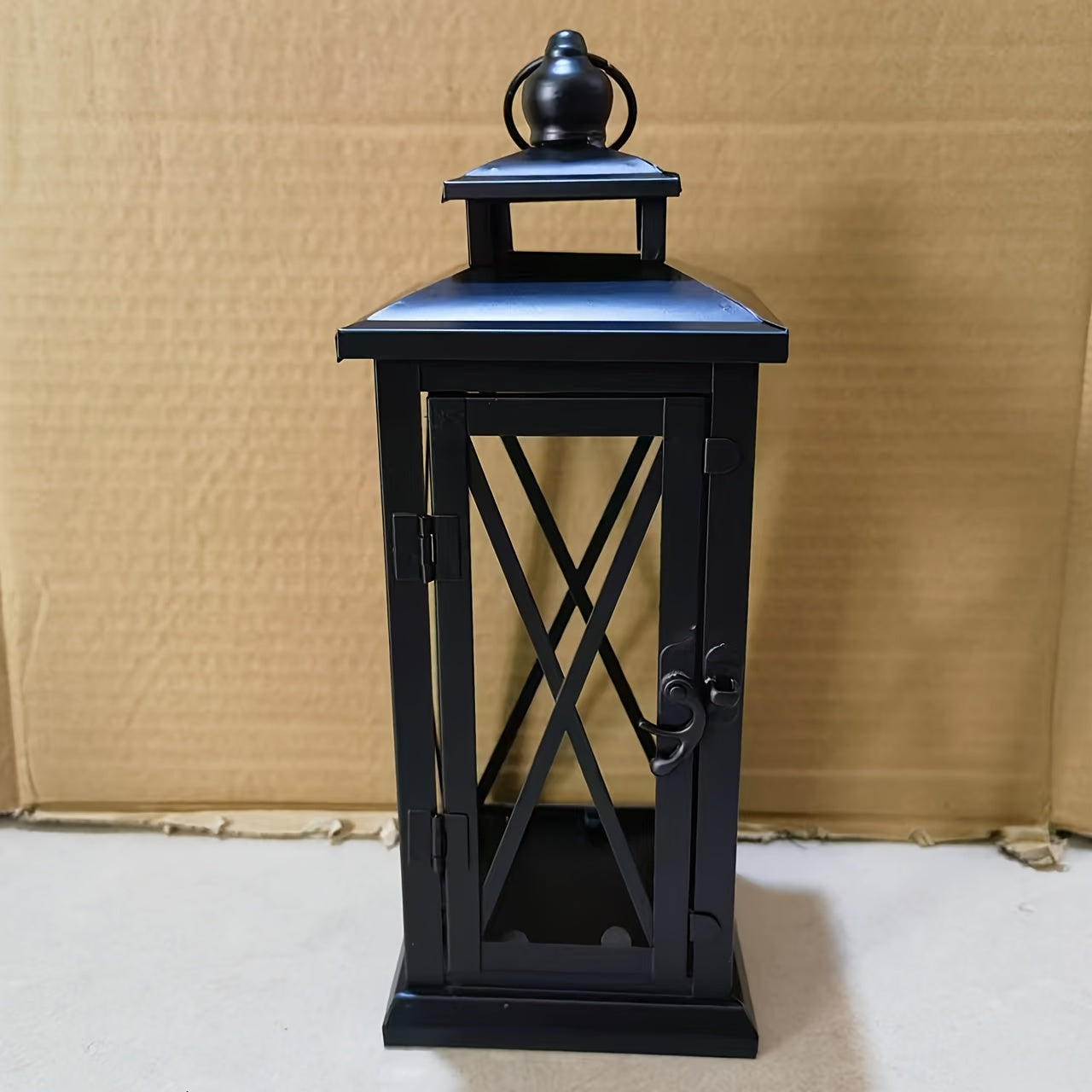 1pc Chinese Style Metal Candle Lantern with Glass Panels, Outdoor Windproof Floor-Mounted Candle Holder - Ideal for Wedding, Chapel Decor, Festive Celebrations - Christmas, Halloween, Valentine's Day, Universal
