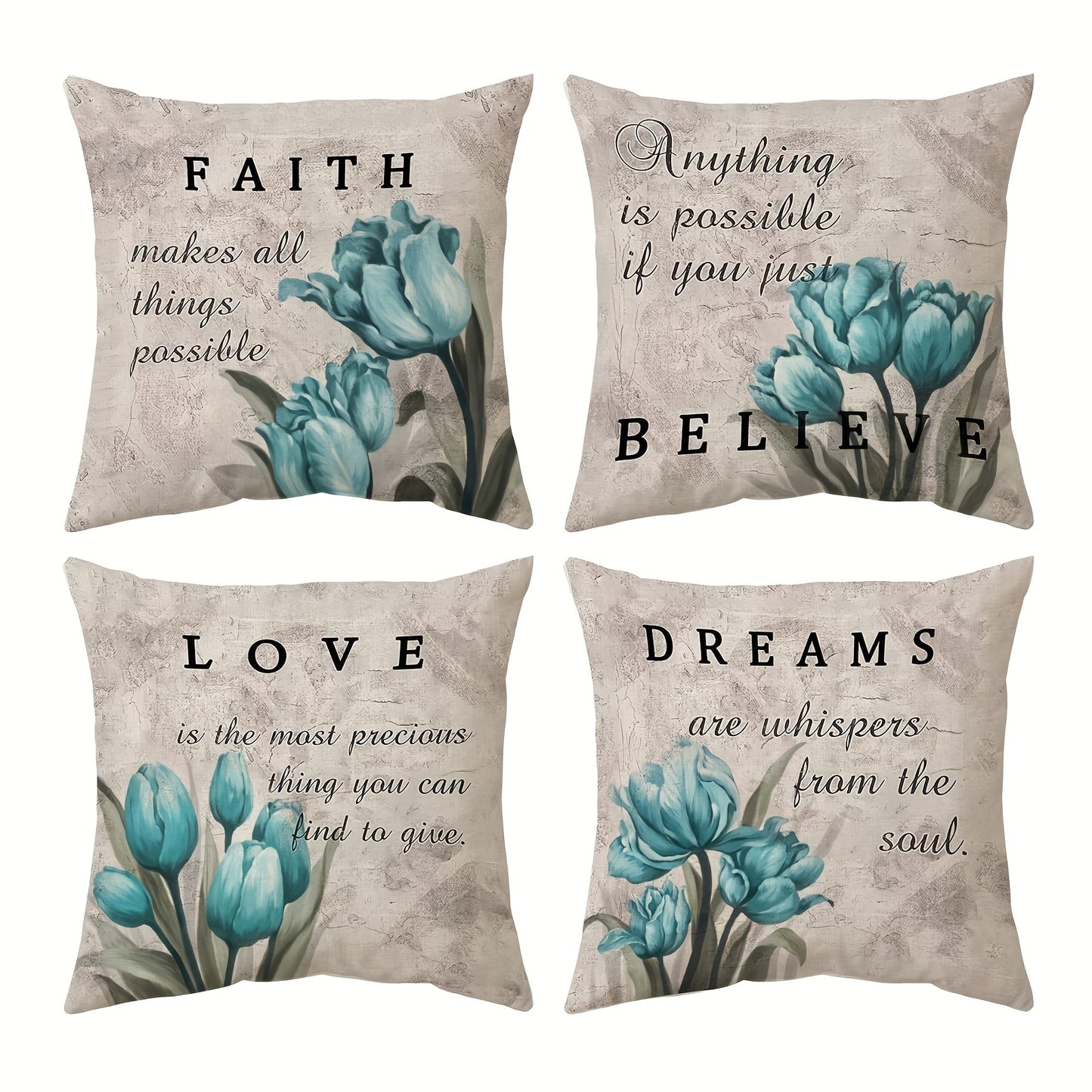 4pcs Easter Flower & Bunny Pillow Cover Set - Happy Easter & Hello Spring, Sofa Home Decoration, Room, Office, Living Room Decoration, No Pillow Core, Single-sided Printing - 17.7x17.7 Inches
