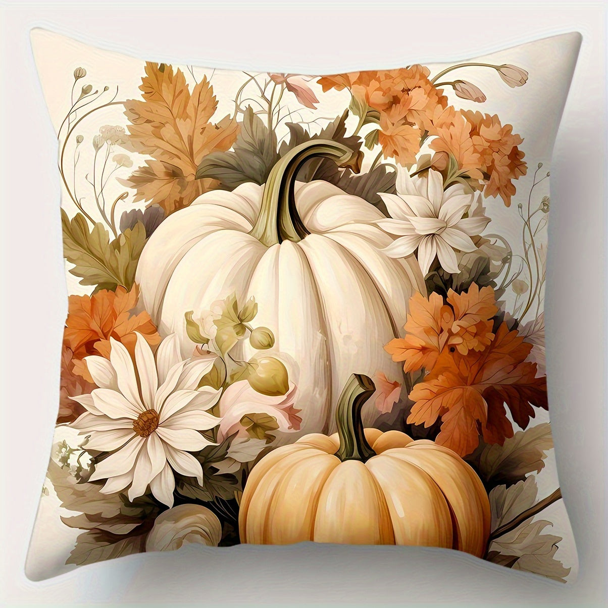 4pcs Autumn Harvest Pillow Pumpkin, Flower and Leaf Design, Country Style Printed Decorative Pillow, Suitable for Sofa, Bed, Living Room and Bedroom without Filling 14x14 16x16 18x18 20x20inch