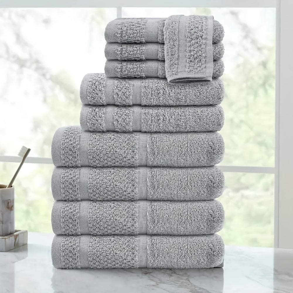 10pcs Bath Towel Set, 4pcs Bath Towels&2pcs Hand Towels&4pcs Washcloths, Solid Color, Cotton Towel, Absorbent, Quick-drying, Soft And Comfortable, Bathroom Supplies, Towels for Bathroom, Shower And Hotel, Bathroom Towel Sets,