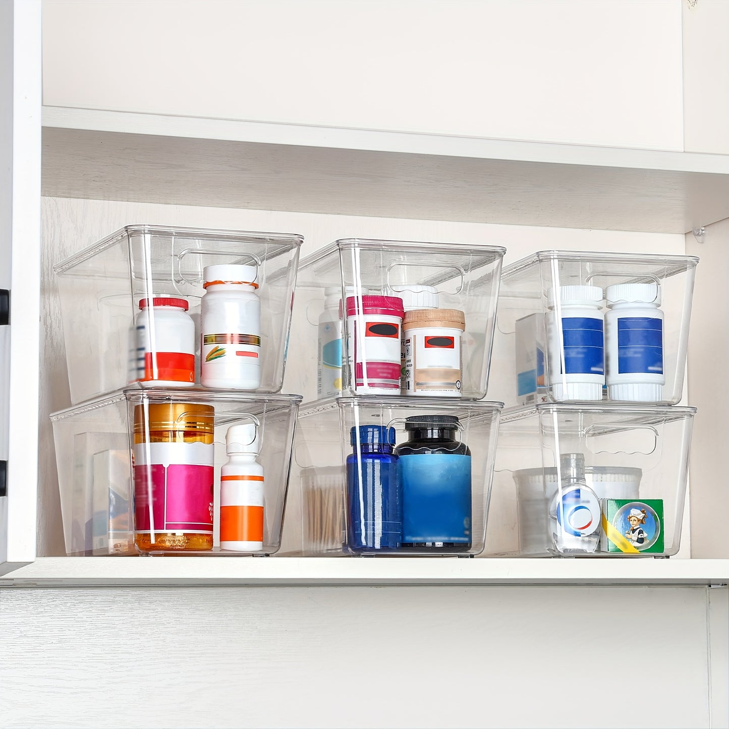 Vtopmart 6 Pack Clear Stackable Storage Bins With Lids, Medium Plastic Containers With Handle For Pantry Organizer And Storage, Perfect For Kitchen, Fridge, Cabinet, Closet, Bathroom Organization