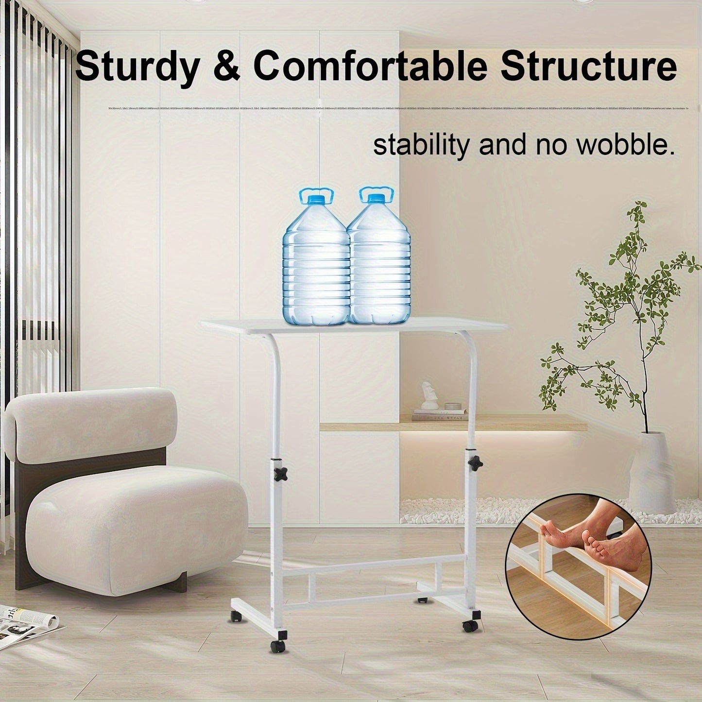40*80cm Adjustable Height Standing Desk, Mobile Computer Table with Wheels, 26.4"-34.7" Height Range, Spacious and Stable Study Desk, Suitable for Home, Office, and Living Room