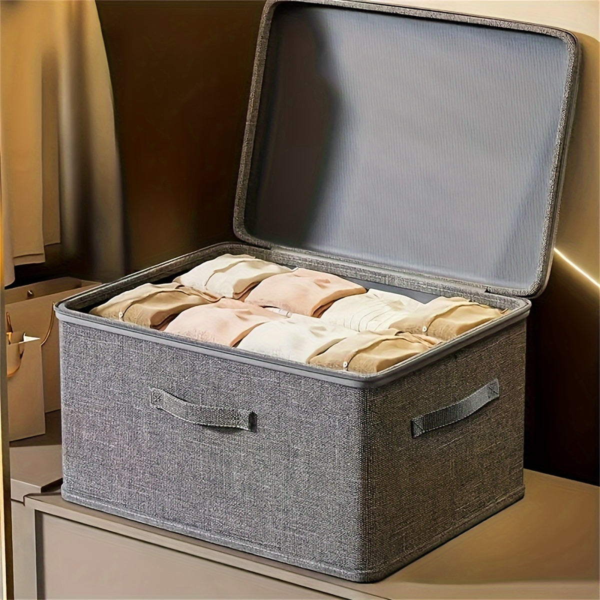 Foldable Fabric Storage Box with Lid: Rectangular, Multi-Purpose, Closet Organizer for Clothes, Office Supplies, And More, Storage Trunks for Home Organization