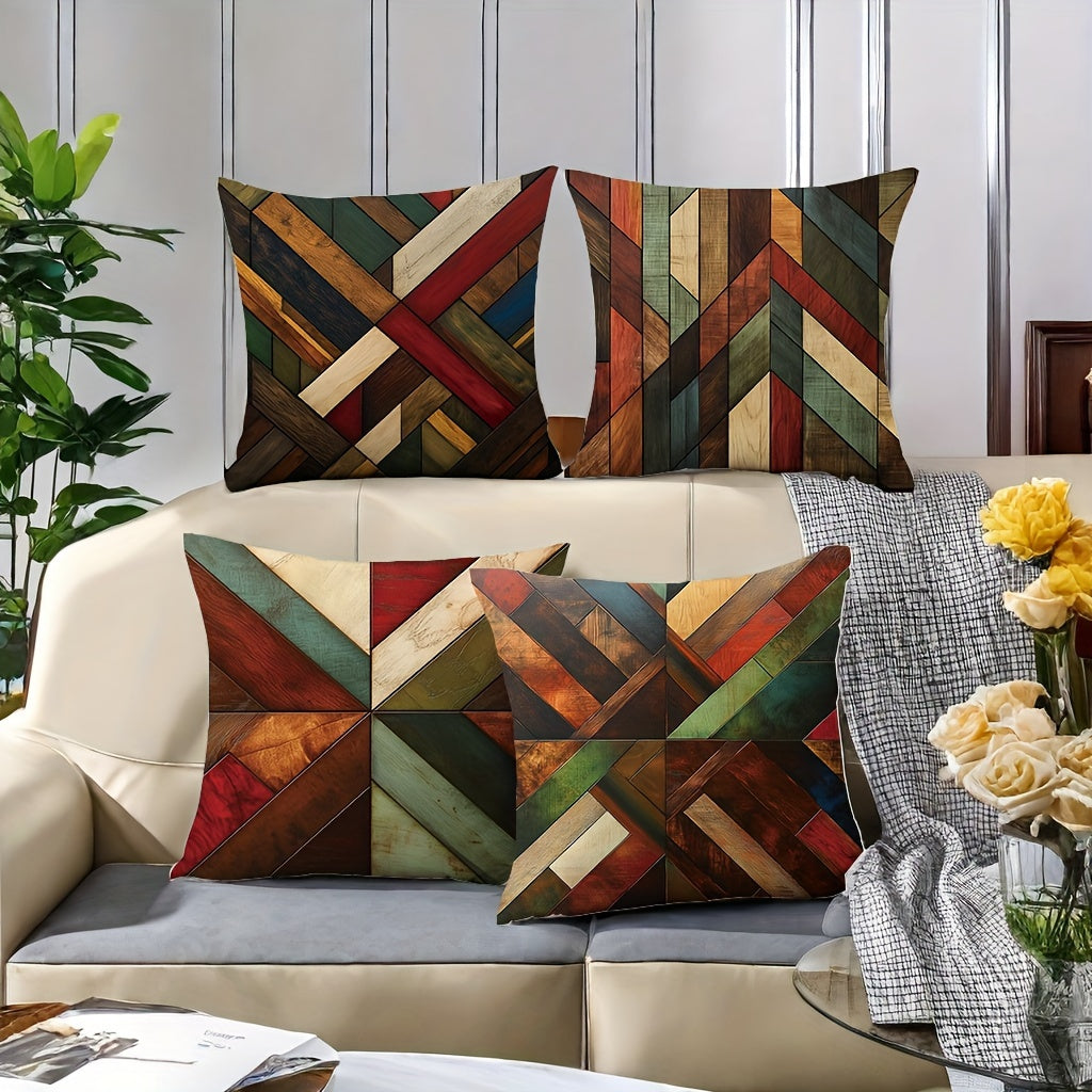 4pcs Modern Geometric Sofa Cushion Cover, 17.7*17.7 Inches, Printed on One Side, Printed Zipper Closure, Machine Washable, Multifunctional Upholstery, Ideal for Living Room, Bedroom, Patio Decoration