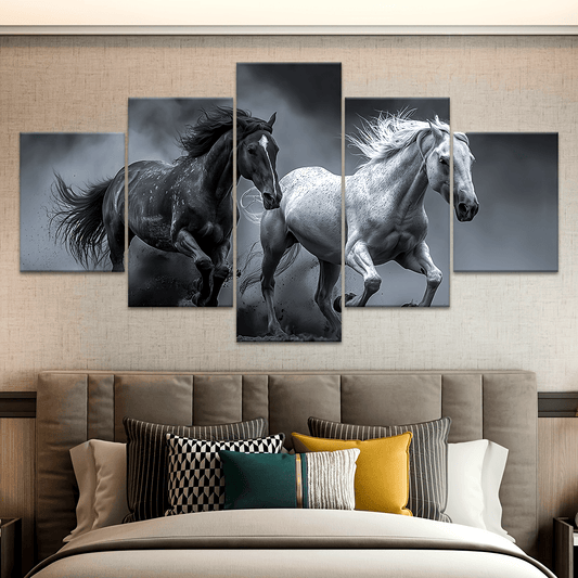 2D Flat 5pcs Frame Animal A Galloping Horse Canvas Poster, Five Panel Scene Art, Modular Picture, Print Painting, Modern Art, Ideal Decor for Bedroom Room Kitchen Dorm, Wall Decoration, Gift for Family Friends, Murals, Waterp