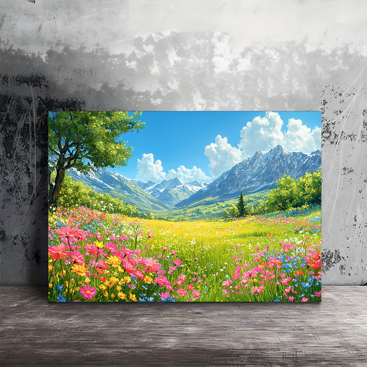 Room Decor 1pc Woven Wooden Framed Canvas Wall Art, Vibrant Meadow Flowers Landscape, Bachelor Party Home & Office Decor, Ideal Christmas Gift, 11.8x15.7 inches