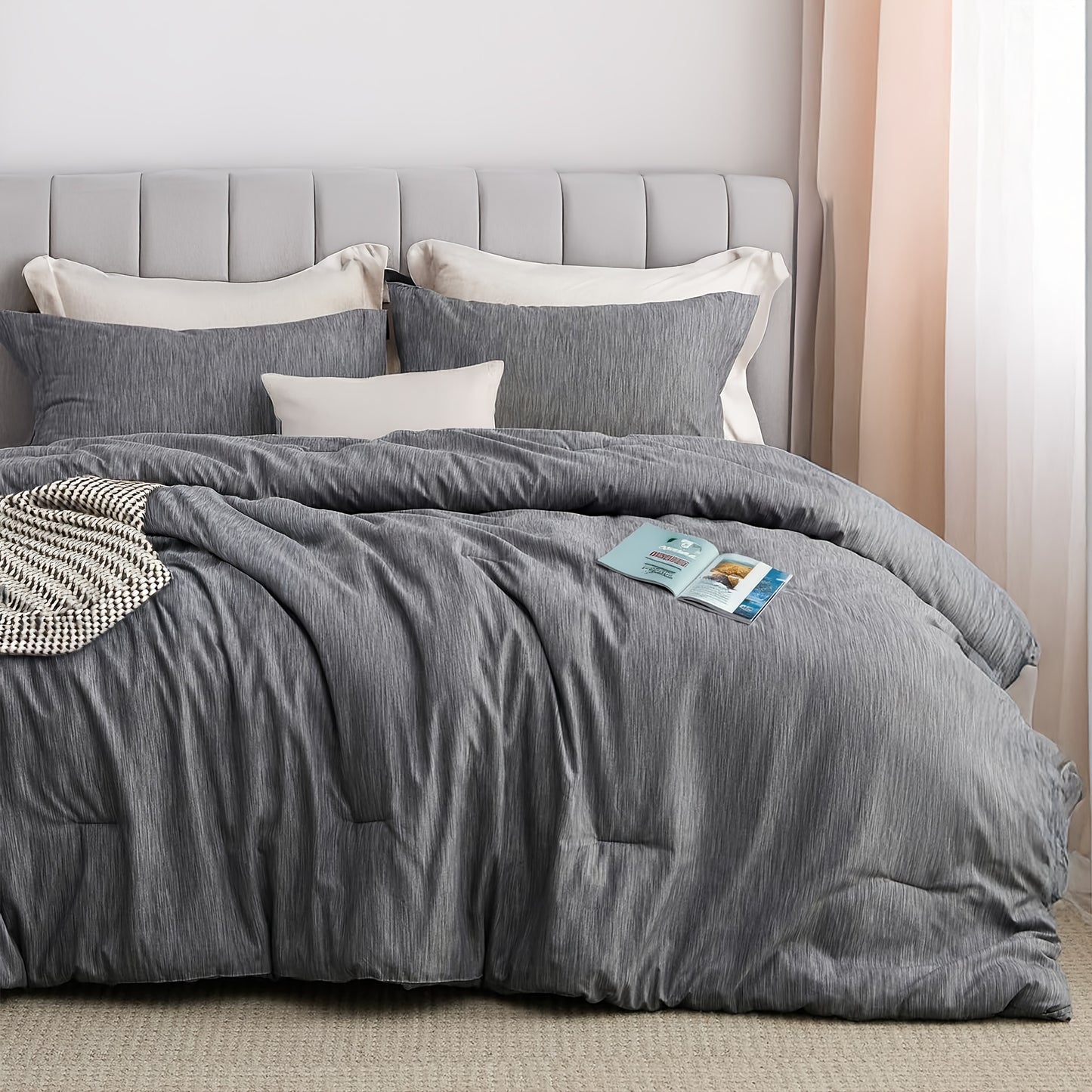 Twin/Full/Queen/King Size Comforter Set - 3pcs Beige Bedding Set for All Seasons, Light Luxury And Minimalist Style Design Bed in a Bag with 1 Comforter, 2 Pillowcases, Perfect Gift for Family And Friend