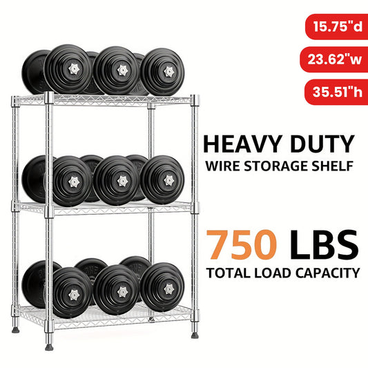 Chrome Steel 3-Tier Adjustable Metal Storage Wire Rack (15.75"D X 23.62"W X 35.51"H) for Home, Kitchen, Office, Garage, Bookshelf, Vanity, Side Table, Shoe Storage Cabinet, Mailbox Shelf, Home & Room Decor, Furniture