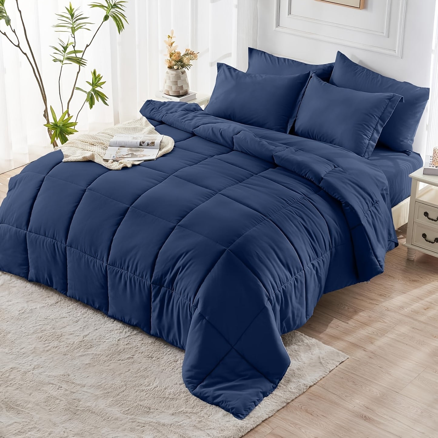 3pcs Solid Colour Checkered Comforter Set - Soft Microfiber, Lightweight, All-Season, Twin/Queen/King Size Bed In A Bag, Quilt Set with Breathable Fabric And Easy Care