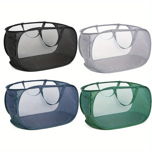 Upgraded Reinforced Portable Dirty Clothes Basket & Hollow Toy Storage Basket - Featuring a Sturdy Mesh Pop-Up Laundry Basket with Side Pockets, Suitable for Laundry Rooms, Bathrooms, Kids' Rooms, Dorms, or Travel.