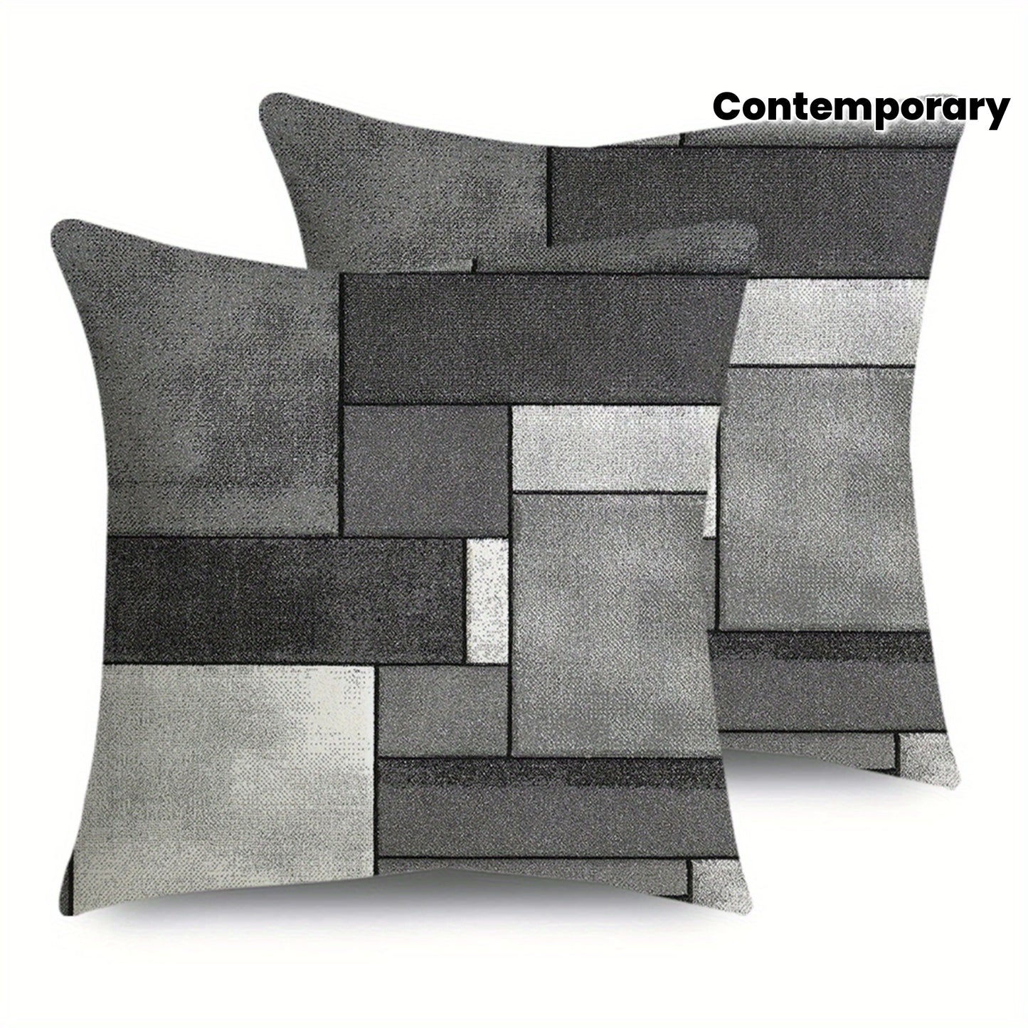 Set of 2 Gray Geometric Rectangular Throw Pillow Covers - Modern Abstract Design in Shades of Gray, Polyester Material with Zip Closure, Perfect for Beds, Sofas, and Bedrooms, Bedroom Decor|Contemporary Pillow Cover|Zippered