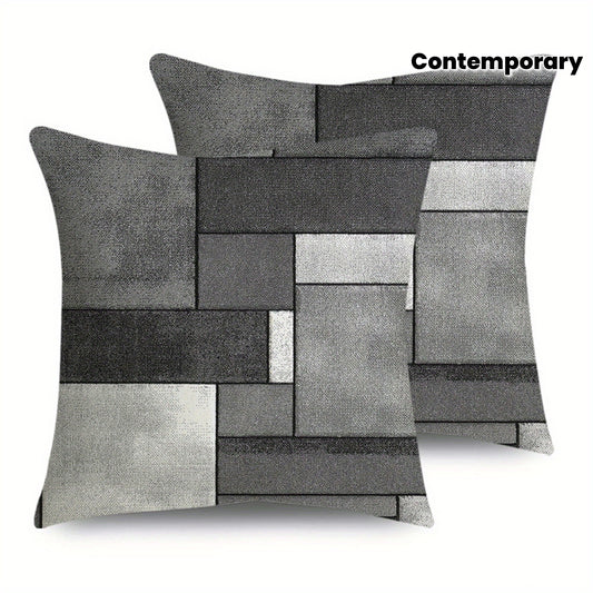 Set of 2 Gray Geometric Rectangular Throw Pillow Covers - Modern Abstract Design in Shades of Gray, Polyester Material with Zip Closure, Perfect for Beds, Sofas, and Bedrooms, Bedroom Decor|Contemporary Pillow Cover|Zippered