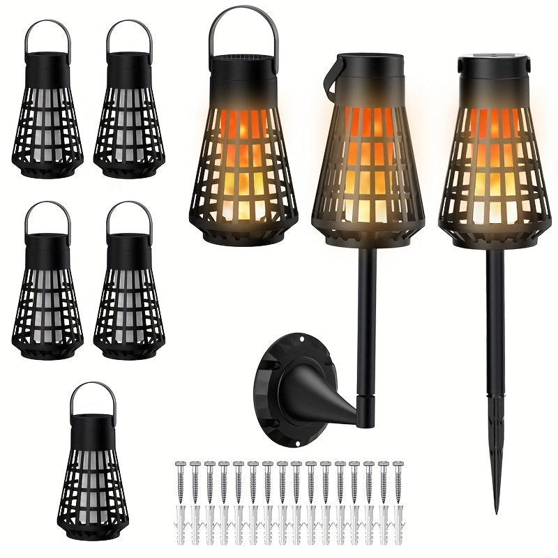 1pc or 4-in-1/8-in-1 Solar-Powered Outdoor Flame Effect Lantern - IP44 & Windproof, Multi-Functional Hanging/Table/Wall/Ground Lighting with Flickering Flame Effect, Energy-Efficient LED Bulb for Camping, Garden, Patio, Balco