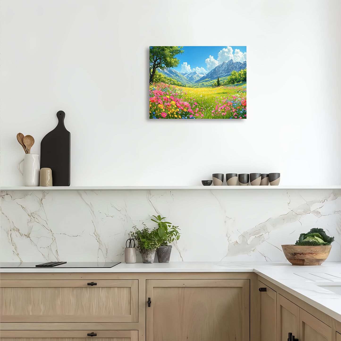 Room Decor 1pc Woven Wooden Framed Canvas Wall Art, Vibrant Meadow Flowers Landscape, Bachelor Party Home & Office Decor, Ideal Christmas Gift, 11.8x15.7 inches