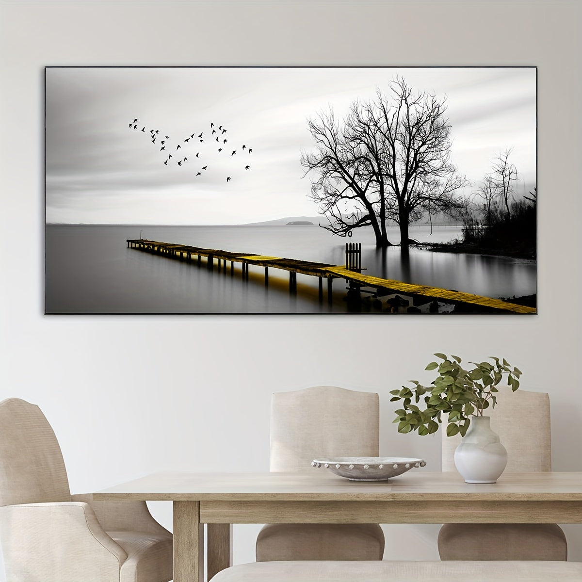 1pc Seaside Birds & Trees Wall Art Canvas Poster - Waterproof & Odorless, Frameless Modern Landscape Print for Living Room, Bedroom, Bar - Ideal Halloween & Christmas Gift for Friends & Family, Indoor/Outdoor Decor, Coastal H