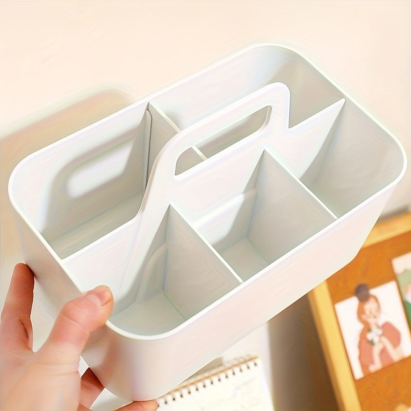 1pc Large Capacity PP Material Portable Storage Box with Multi-Compartment, Sturdy Handle - Organizer for Markers, Pens, Stationery, Office Supplies, Art Supplies Storage|Multi-Compartment Organizer|Durable PP Material