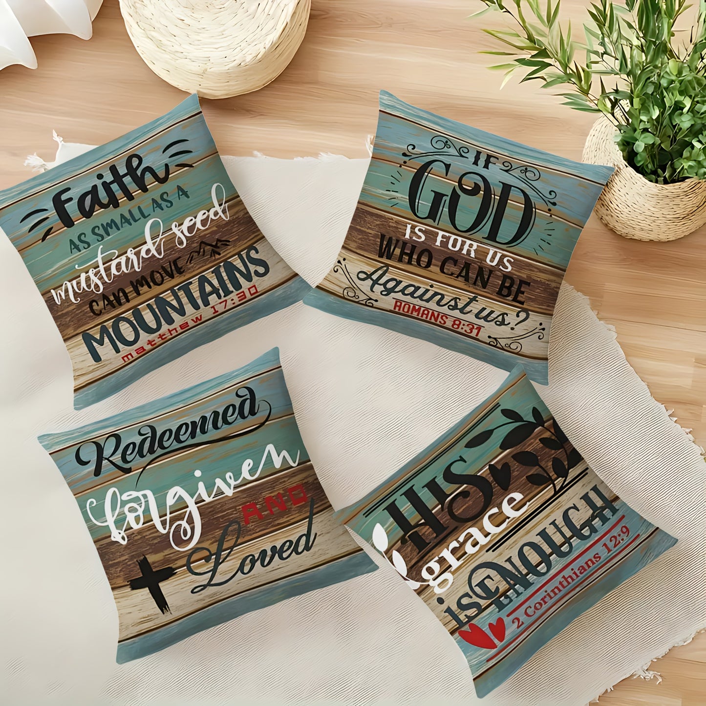 4pcs 17.7*17.7 Inches Modern Christian Faith Inspirational Scripture Pillow Covers - Printed With Zipper Closure, Pillow Cases For Sofa, Living Room, Bedroom, Office, Outdoor, Modern Farmhouse, Party Decoration & Home Decorat