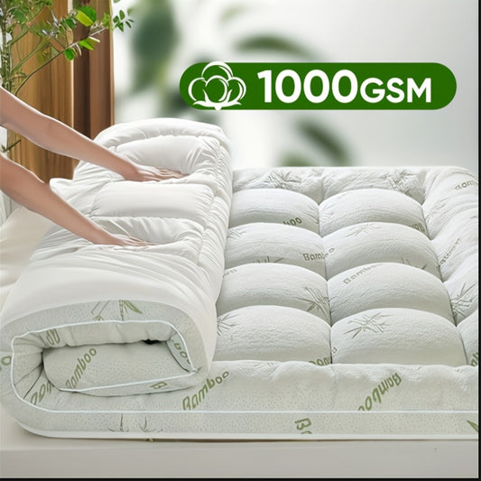 Mattress Topper With PU Waterproof Layer Of Waterproof Mattress Protector, Cooling Extra Thick Breathable Viscose Made From Bamboo Mattress Pad, Soft Quilted Fitted Mattress Cover With 1000 GSM Down Alternative Fill (8-21"Dee
