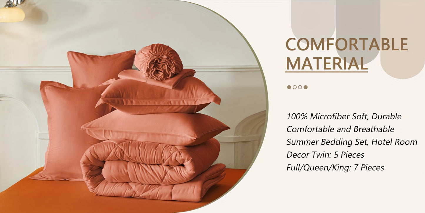 5pcs or 7pcs Geometric Quilted Rectangular Comforter Sets Queen - Soft & Comfortable All-Season Bedding Set with Wrapped Mattress, High-End Hotel Dorm Decor, Includes Comforter Pillowcase, Flat Sheet, Fitted Sheet, Microfiber