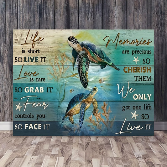1pc Wooden Framed Canvas Painting - Embrace Serenity & Inspiration Canvas Poster - Sea Turtle And Coral Reef Print Painting - Wall Art For Office Bathroom Living Room Decor - Inspirational Wall Art Decoration - Ready To Hang