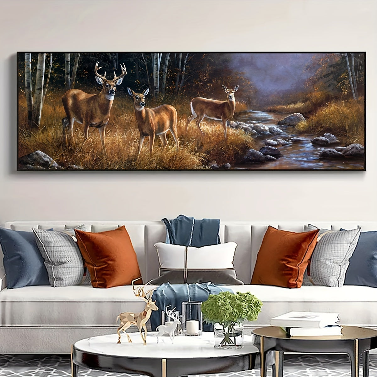 [Perfect Deer Canvas Art Poster] Chic Forest Deer Group Canvas Art Poster - Waterproof, Odorless Wall Decor for Living Room, Bedroom, Office - Perfect Birthday Gift, Frameless Animal Landscape Print