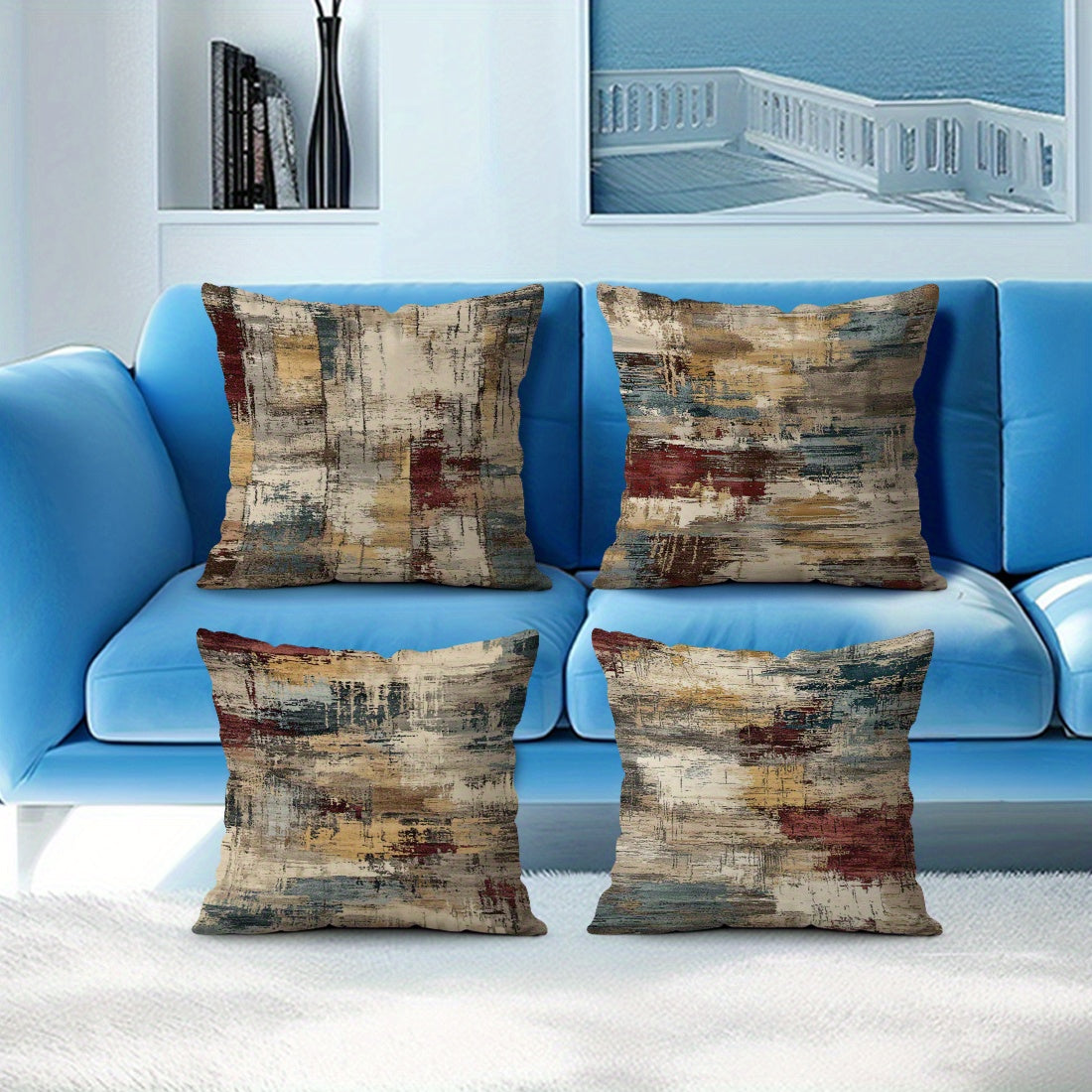 4pcs Abstract Paint Strokes Texture Pattern 18x18 Inches, Decorative Brown Throw Pillow Covers Set for Couch Sofa Bedroom Living Room Car