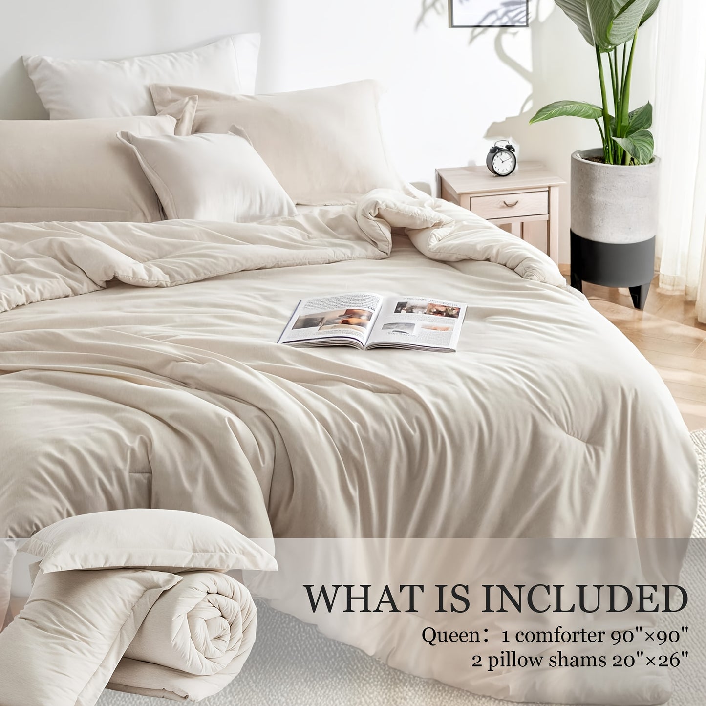 Twin/Full/Queen/King Size Comforter Set - 3pcs Beige Bedding Set for All Seasons, Light Luxury And Minimalist Style Design Bed in a Bag with 1 Comforter, 2 Pillowcases, Perfect Gift for Family And Friend
