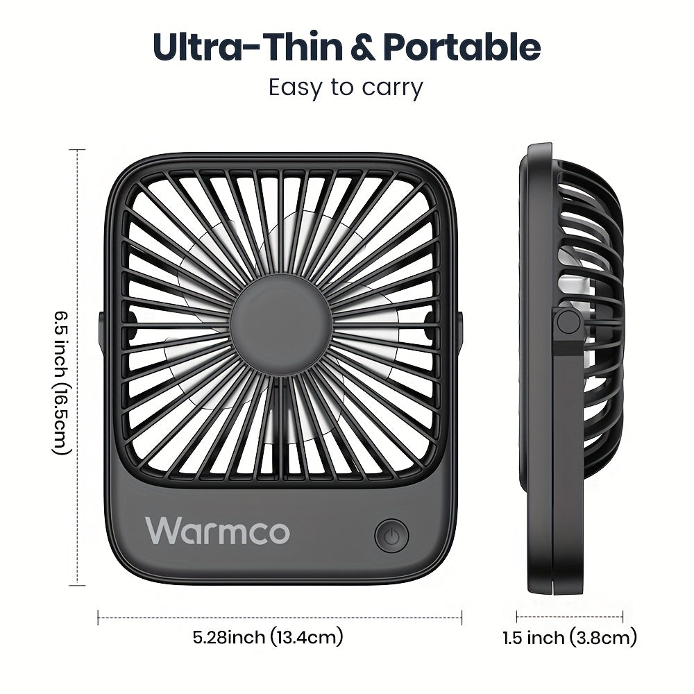 Warmco 2-Pack USB-C Desk Fan - Quiet Operation, 3 Speeds with 180° Tilt & Foldable Design, Strong Airflow Compact Personal Cooling Fan for Office Desk, Home, Workspace (USB-C Powered), Desktop Accessory | Sturdy Construction