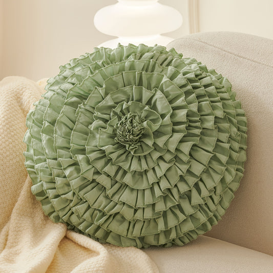 [Ultra-Soft] Handcrafted Round Ruffled Flower Pillow | Ultra-Soft Fabric | Ideal for Bedroom and Living Room Decor, Versatile Office Use | Multiple Colors Available