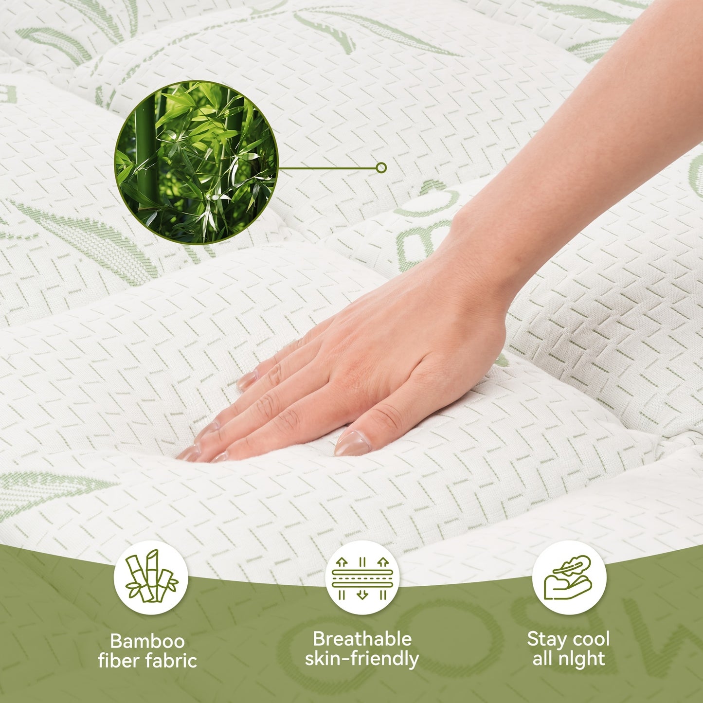 Mattress Topper With PU Waterproof Layer Of Waterproof Mattress Protector, Cooling Extra Thick Breathable Viscose Made From Bamboo Mattress Pad, Soft Quilted Fitted Mattress Cover With 1000 GSM Down Alternative Fill (8-21"Dee