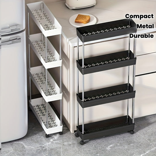 3-Tier Slim Rolling Storage Cart - Metal & Plastic Frame, Compact Narrow Design, Easy Assembly, Multi-Functional Vertical Organizer for Kitchen, Bathroom, Laundry Room, Living Room - Mobile Storage Unit, Minimalist Shelf, Dur