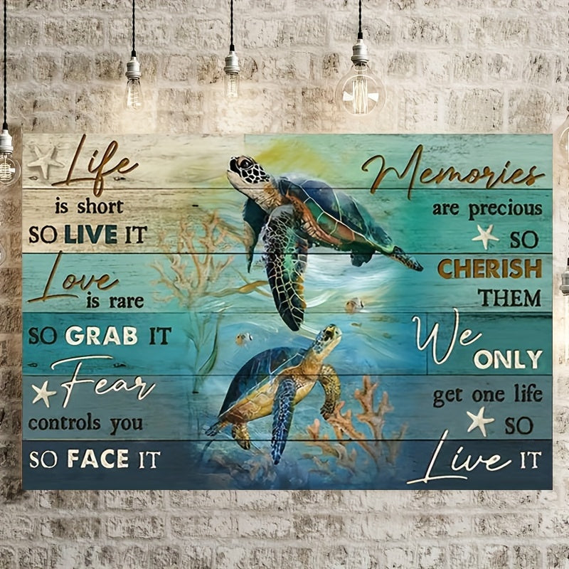 1pc Wooden Framed Canvas Painting - Embrace Serenity & Inspiration Canvas Poster - Sea Turtle And Coral Reef Print Painting - Wall Art For Office Bathroom Living Room Decor - Inspirational Wall Art Decoration - Ready To Hang