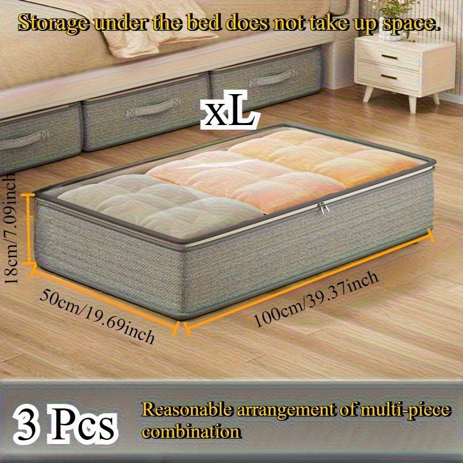 [Space-Saving Closet Organizer] 3pcs Underbed Closet Organizer and Storage Cabinet | Foldable, Space-Saving, Labor-Saving, for Blankets, Skirts, Quilts, Pillows, Clothes, and Underbed Storage