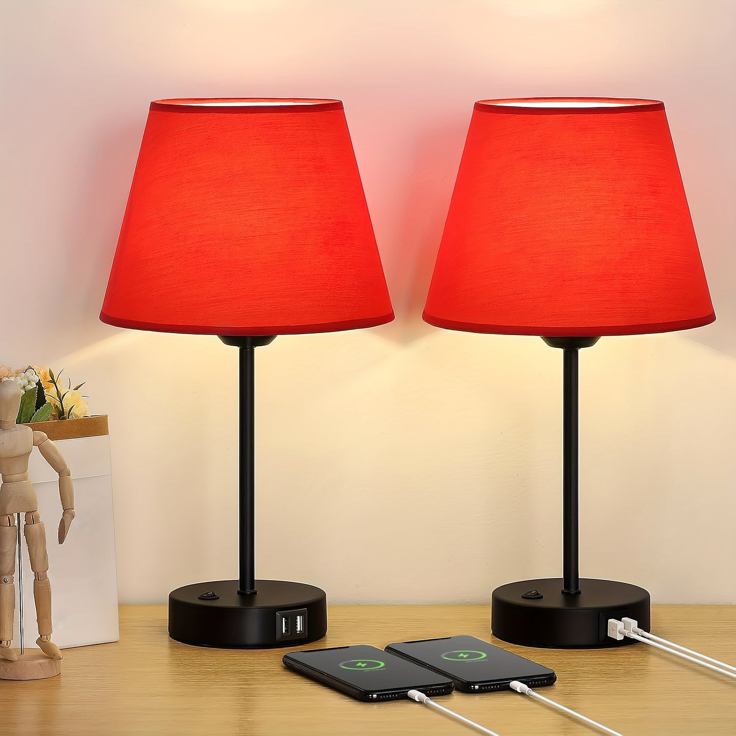 Table Lamps Set Of 2 with Dual USB Charging Ports, Modern Bedside Lamps Perfect for Bedroom, Living Room, Study Room