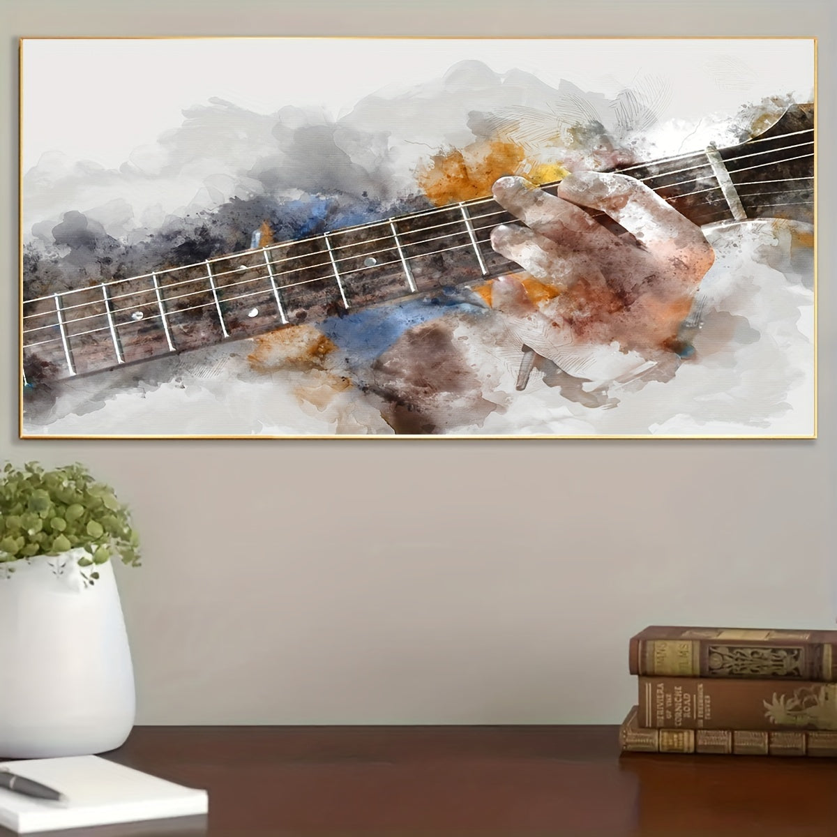 1pc Art Deco Modern Guitar Canvas Art Print, Musical Theme, Ink Medium, Frameless Poster, Transverse Orientation, with Indoor & Outdoor Wall Hanging Decor for Living Room, Bedroom, Home Office, Bathroom, Kitchen, Music Lovers