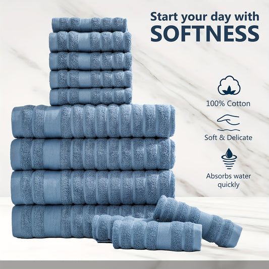 12pcs Cotton Towels Set, 4 Washcloths + 4 Hand Towels + 4 Bath Towels, Bath Line Sets, Festive Bathroom Decor And Gift, Travel Essential ItemsStripe, 400GSM, Quick-drying, Soft And Comfortable, Bathroom Accessories, Towel For