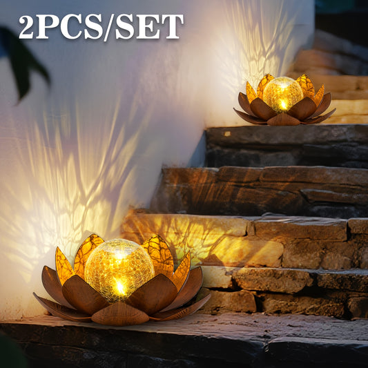 Two Pieces Solar Outdoor Decoration Waterproof for Lotus Lamp, Garden Decoration Metal Cracked Ball Glass for Lotus Lamp, Suitable for Indoor And Outdoor Solar Lamps for Dining Tables, Living Rooms, Balconies Decoration, Fath