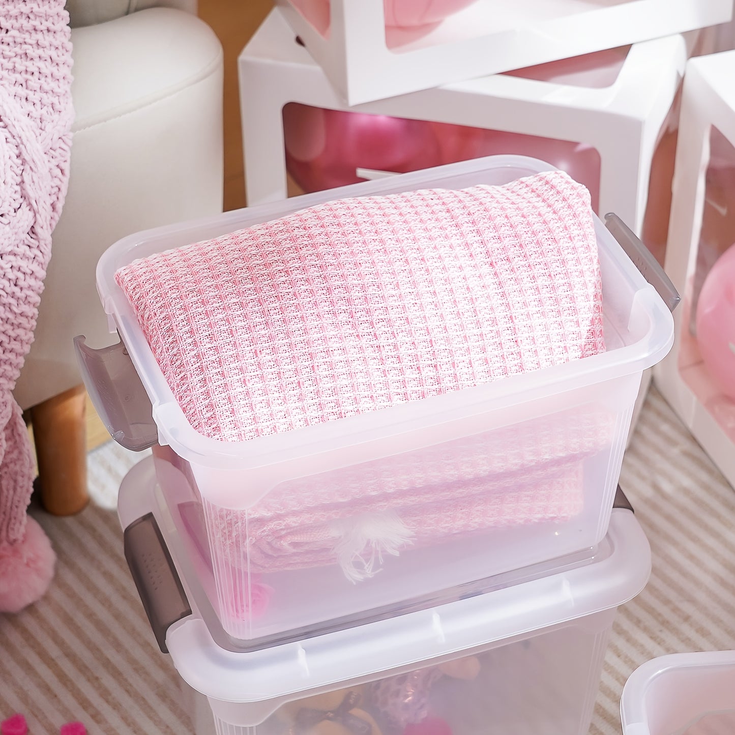 6pcs Transparent Plastic Storage Box, Stackable Storage Container with Lock Cover And Handle, for Organizing Toys, Books, Beads, Pantry Items, Multi-purpose Home Storage Accessories