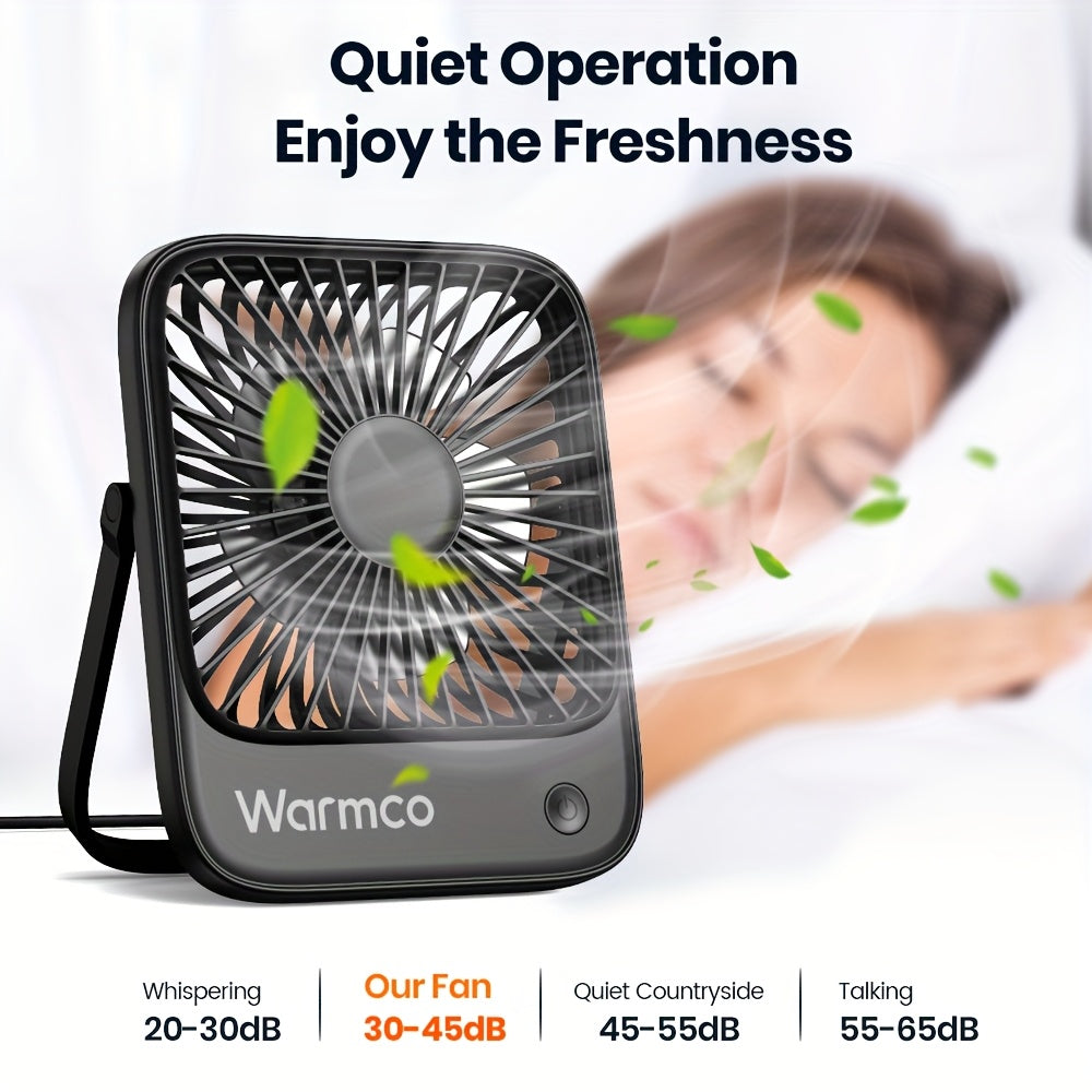 Warmco 2-Pack USB-C Desk Fan - Quiet Operation, 3 Speeds with 180° Tilt & Foldable Design, Strong Airflow Compact Personal Cooling Fan for Office Desk, Home, Workspace (USB-C Powered), Desktop Accessory | Sturdy Construction