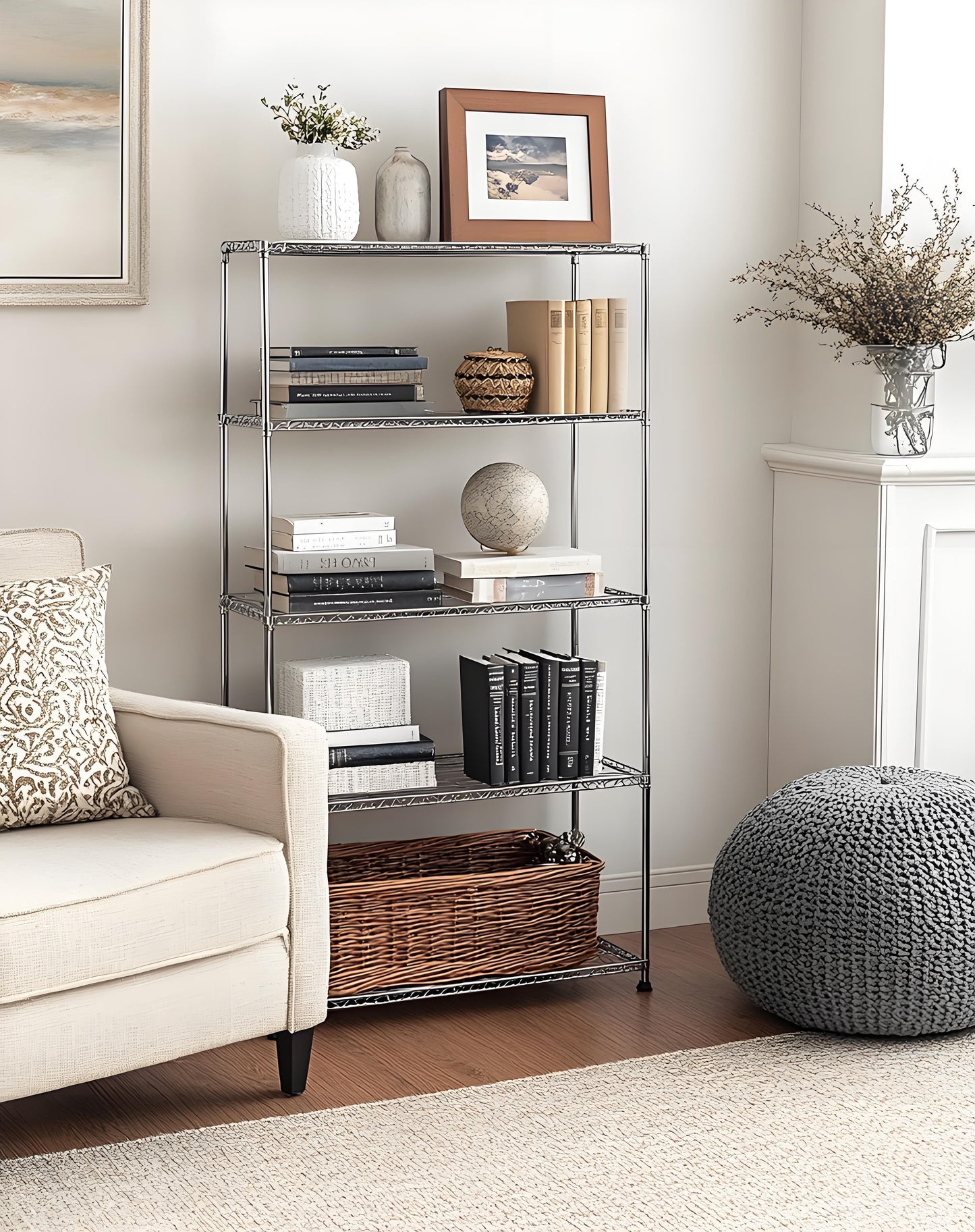 Simple Deluxe Heavy Duty 3-Shelf Adjustable Steel Wire Shelving Unit with Wheels, Chrome Finish - 13.8"W x 23.6"D x 40.5"H, 750 lbs Capacity, Easy No-Tool Assembly for Kitchen, Pantry, Garage, or Office Organization, Kitchen