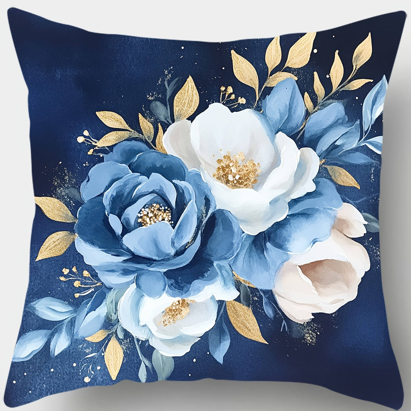 4pcs 17.7*17.7inch Machine Washable Zippered Pillow Covers - Blue & White Modern Floral Print by Home Blessing & Home Design, Perfect for Living Room & Bedroom Sofa Decor
