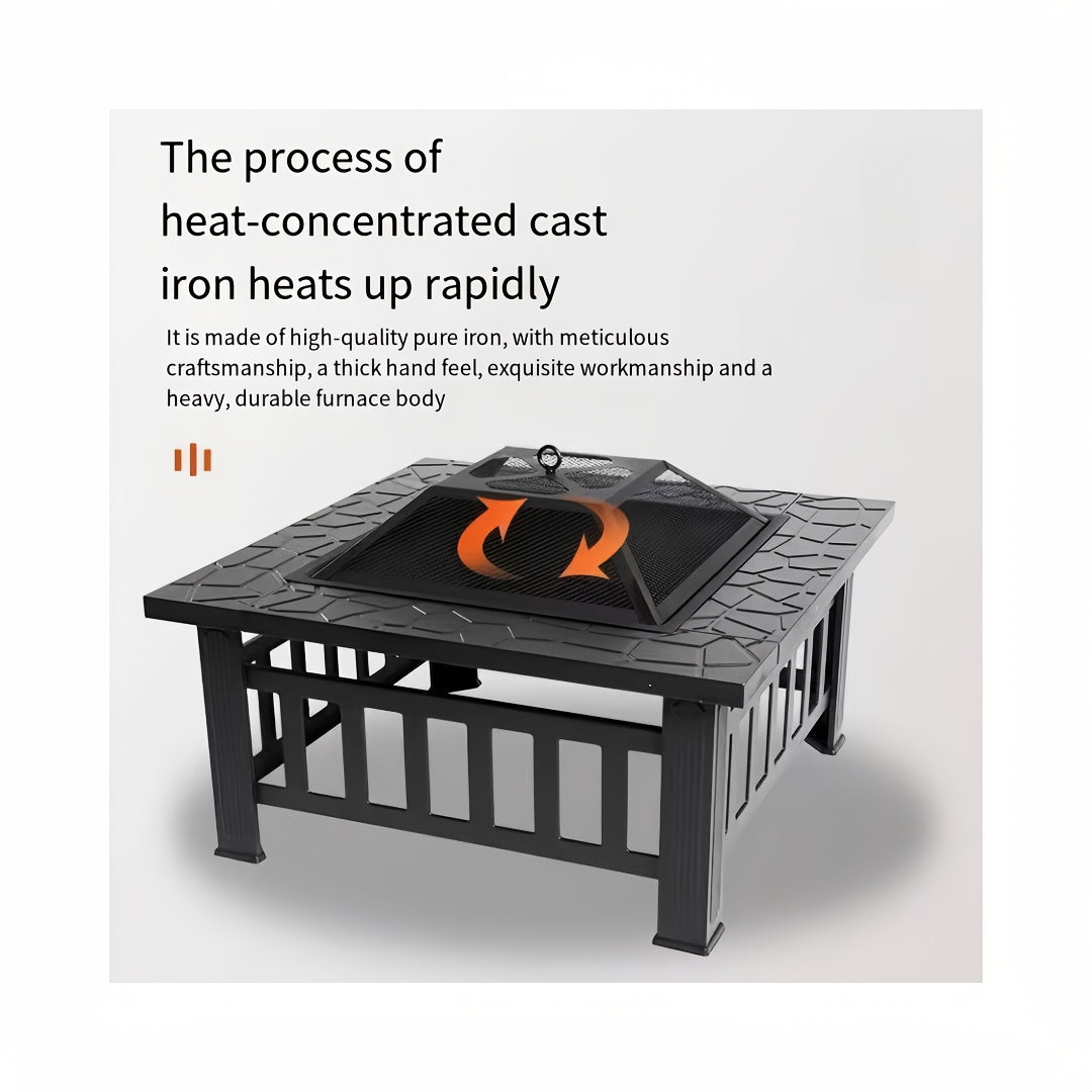 Heavy-Duty Outdoor Fire Pit with Grill Pan - Large Cooking Grate, for Backyard, Patio, Camping - Thanksgiving, Christmas, Fall Decorations - Sturdy Metal Construction - Assembly Required