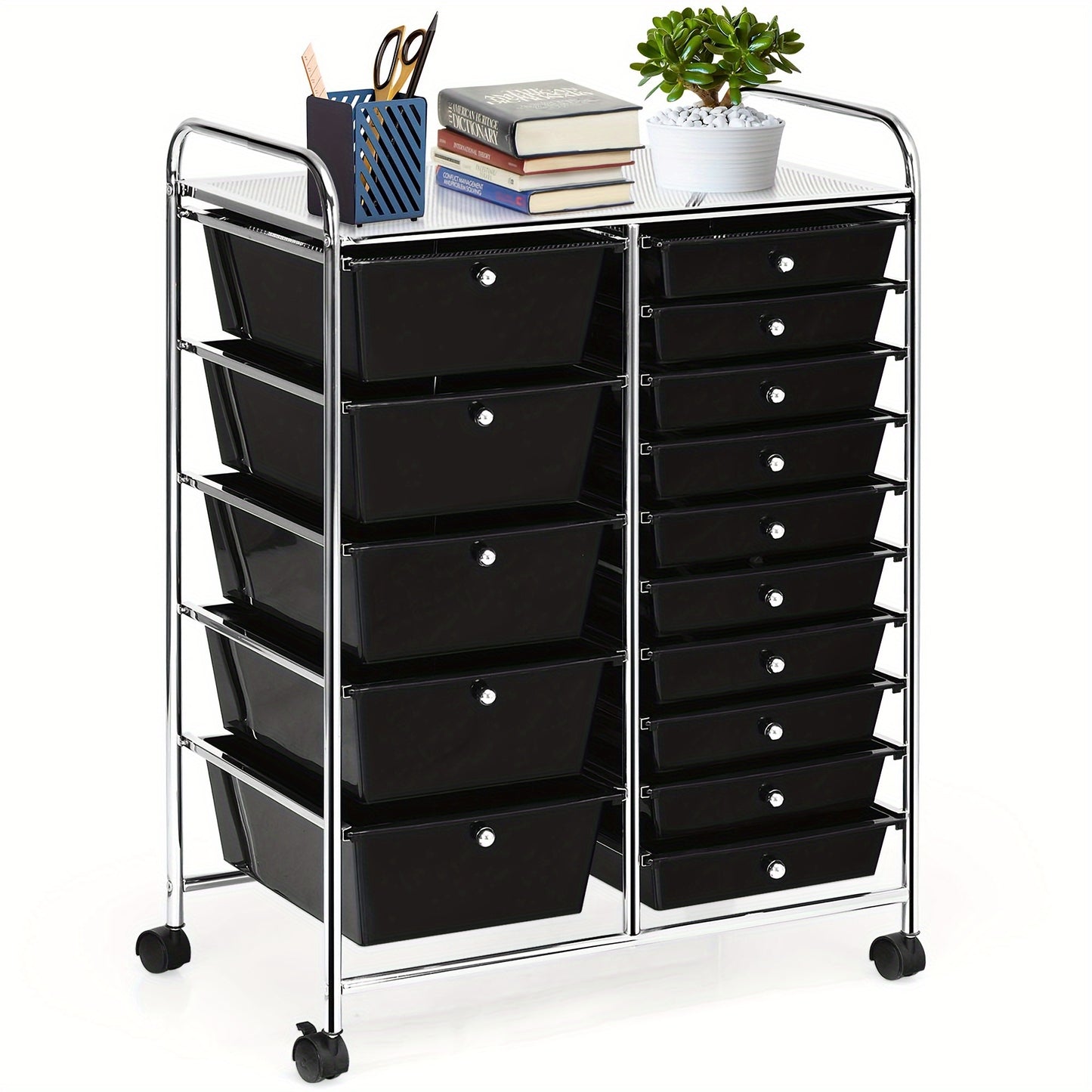 Costway 15 Drawer Rolling Storage Cart Tools Scrapbook Paper Office School Organizer