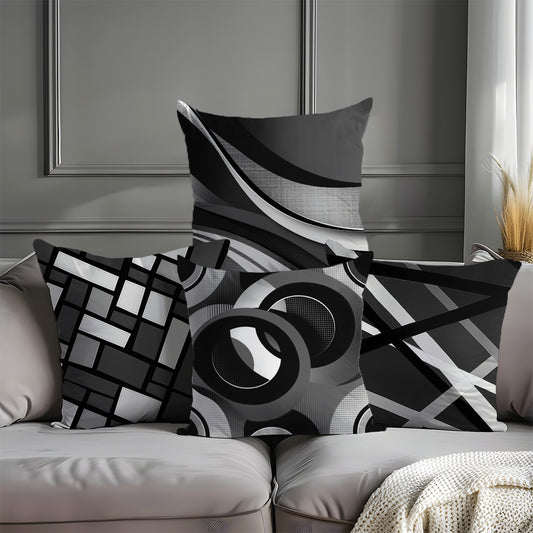 [Modern Geometric Pillow Covers] 4pcs Modern Geometric Abstract Throw Pillow Covers - 17.7x17.7 Inch Decorative Cushion Cases | Polyester Fabric, Zipper Closure, Machine Washable | Contemporary Style for Sofa, Couch & Home De
