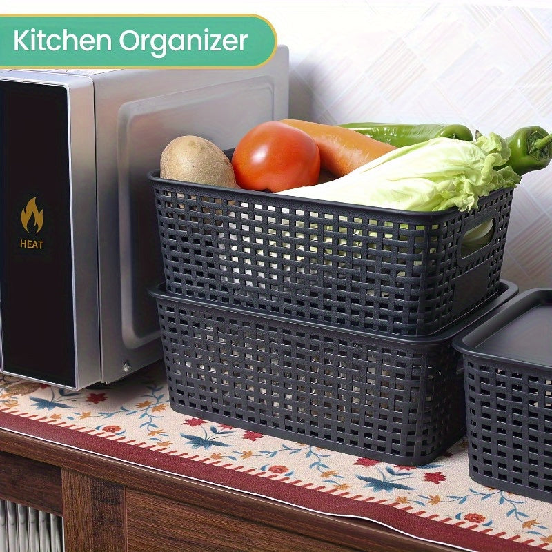 6pcs Stackable Plastic Storage Bins with Lids - Durable Gray Organizer Baskets for Home, Office, and Classroom - Multi-Purpose Shelf Bins, 10.2x7.2x4.1 Inches, Home Organization | Sleek Storage Solution | Stackable Bins