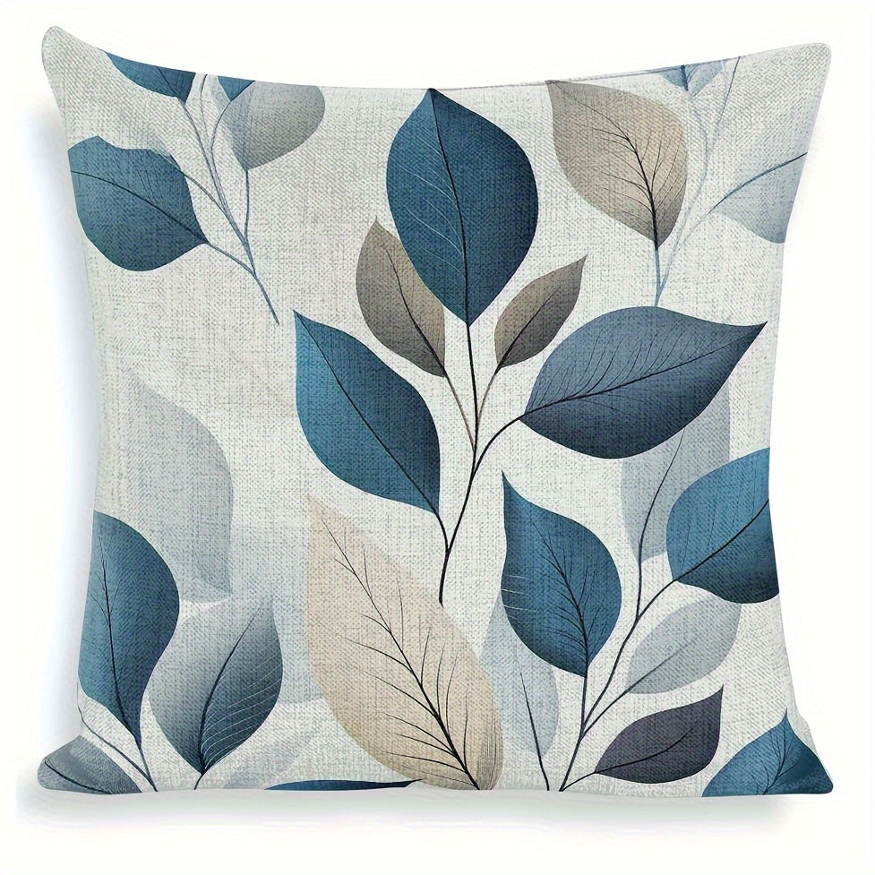Grey Blue 4 Pack Leaf Theme Decorative Throw Pillow Covers - Double Sided Polyester Printed Pattern Zipper Closure Home Decor for Living Room, Bedroom and Sofa Home Decor (Pillow Inner Not Included)